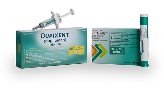Dupixent® (dupilumab) pre-filled pen & pre-filled syringe (200 mg or 300 mg) product packaging